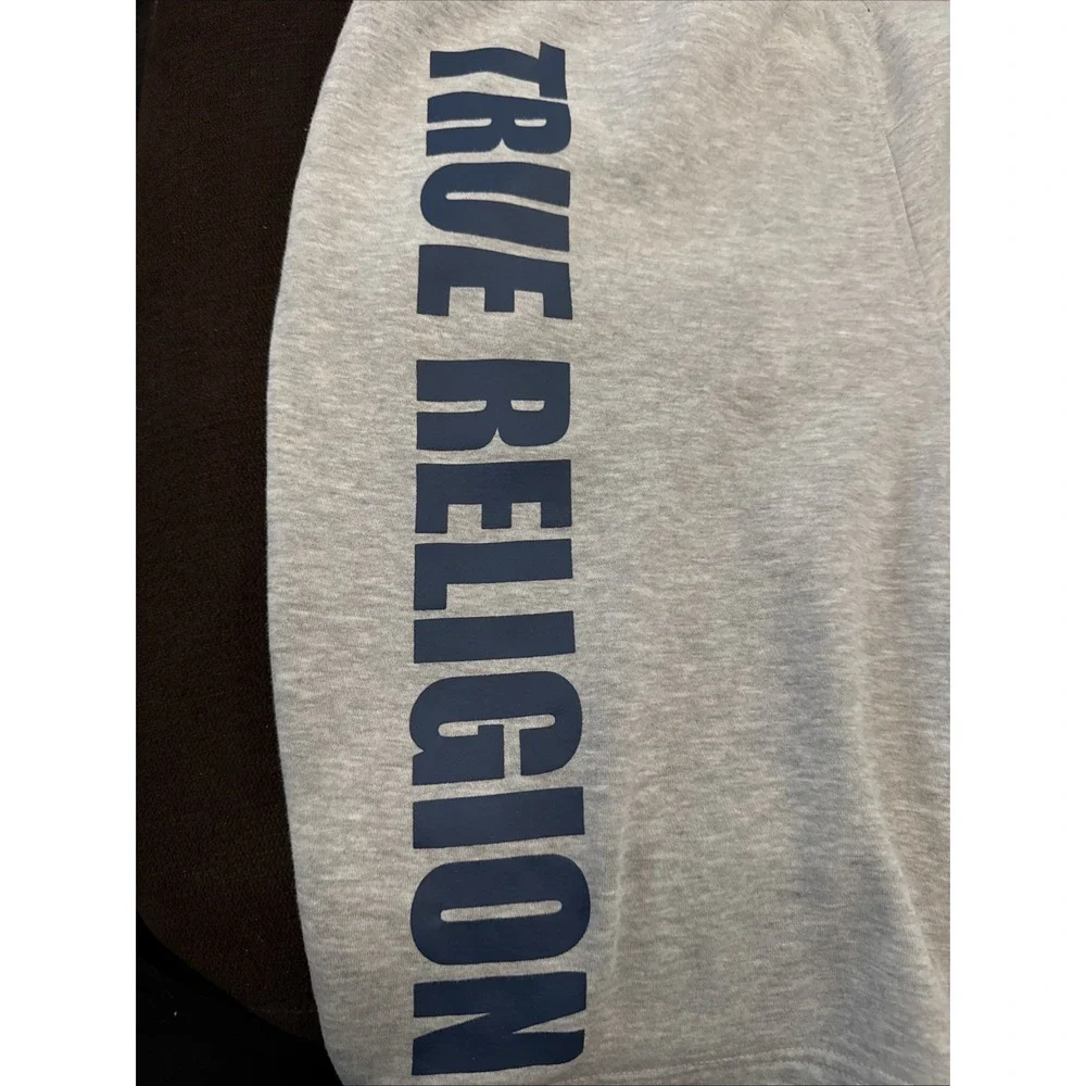 True Religion Shorts Mens M Gray Fleece Sweat Logo Drawstring Athletic Gym - Picture 8 of 8